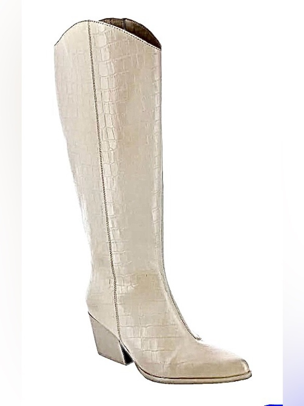 SEYCHELLES Begging You Knee-High Croc Western Boots Cream 8 MSRP $250 NWOB